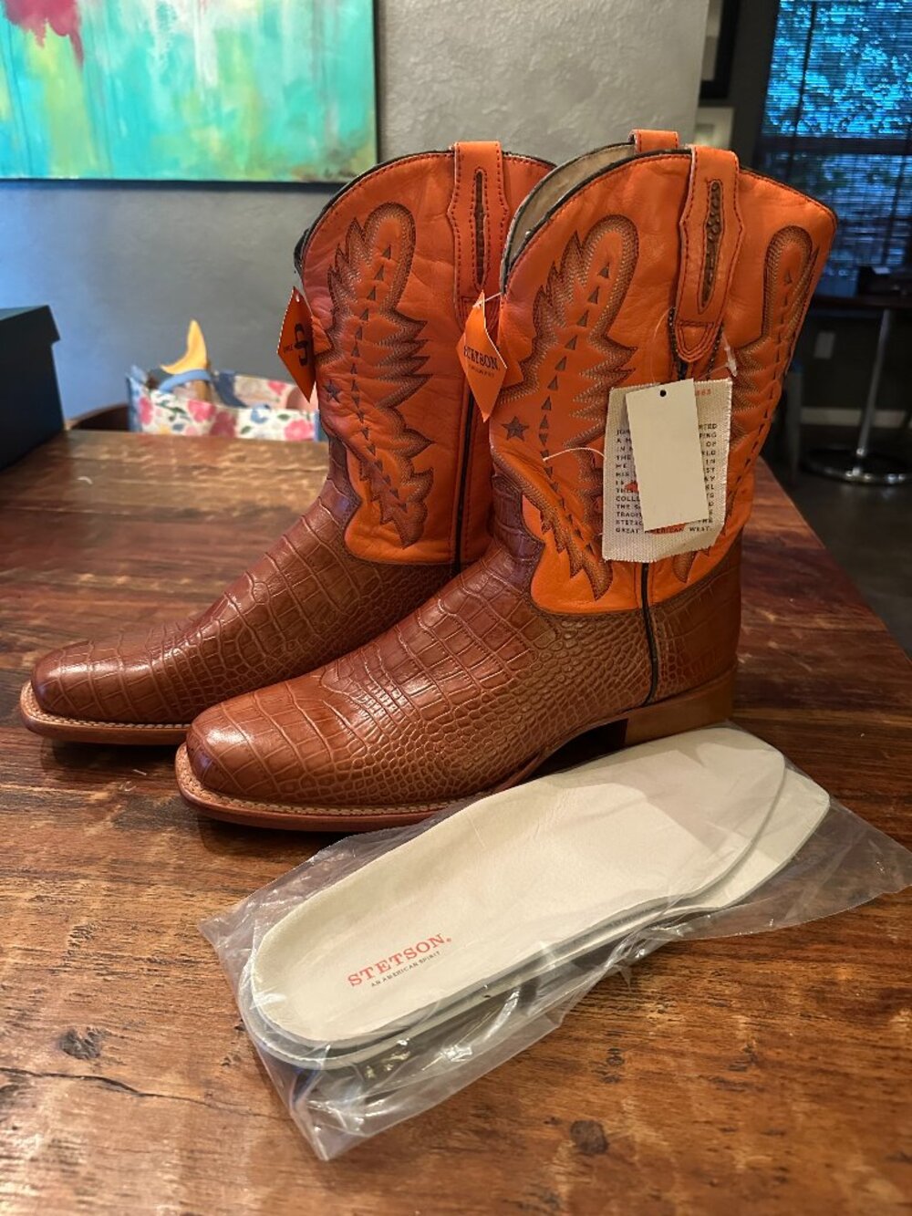NEW Stetson Orange Crocodile Print Men's Cowboy Boots